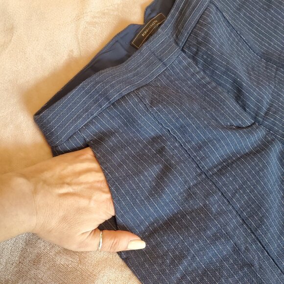 BCBGMaxAzria Y2K Pinstripe Power Business Pant Suit in Muted Navy Blue - Picture 14 of 15